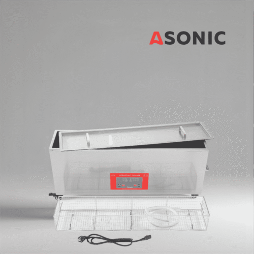 ASONIC-IND-300XL-1 ASONIC IND-300XL kraftfullt ultraljudsbad med hållbar konstruktion för industriella och laboratorierelaterade rengöringsuppgifter.