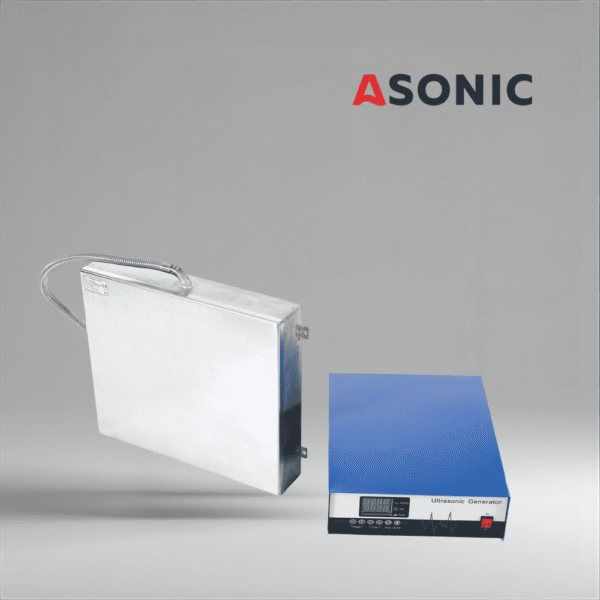 ASONIC IND-PLATE industriell ultraljudsplatta för nedsänkning, ger kraftfull och jämn rengöring i stora ultraljudstankar.