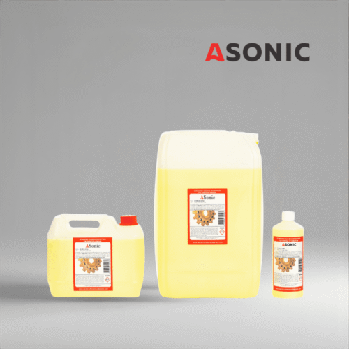 ASONIC AS-OXI rengöringsmedel i 1L, 5L och 25L behållare för borttagning av rost och oxidation.
