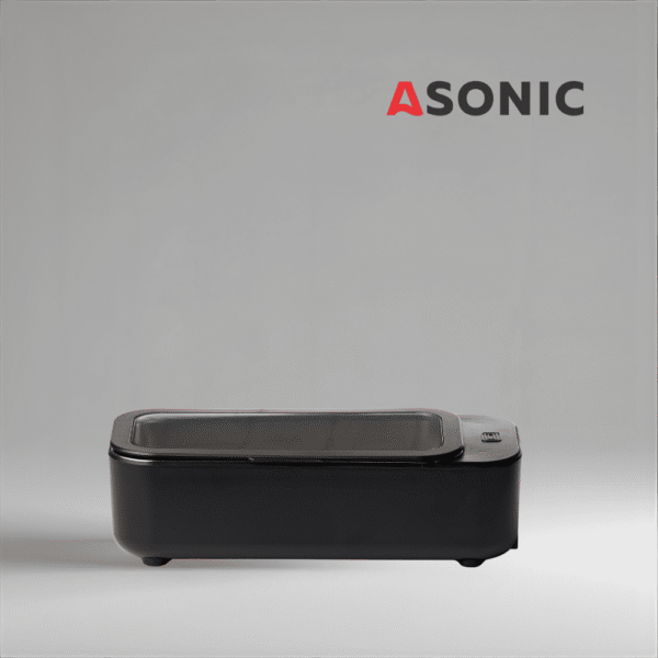 ASONIC HOME-450BLACK1 ASONIC HOME-450black ultraljudsrengörare, kompakt svart design för rengöring av smycken, glasögon och små föremål.