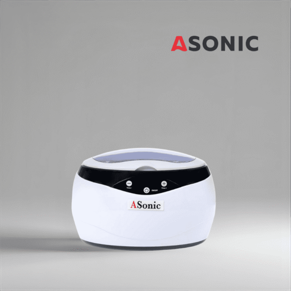 ASONIC HOME-650 ultraljudsrengörare, utformad för daglig hemmabruk, kompakt enhet för smycken och glasögon.