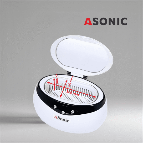 ASONIC HOME-650 ultraljudsrengörare, kompakt bad för smycken, glasögon och daglig hushållsrengöring.