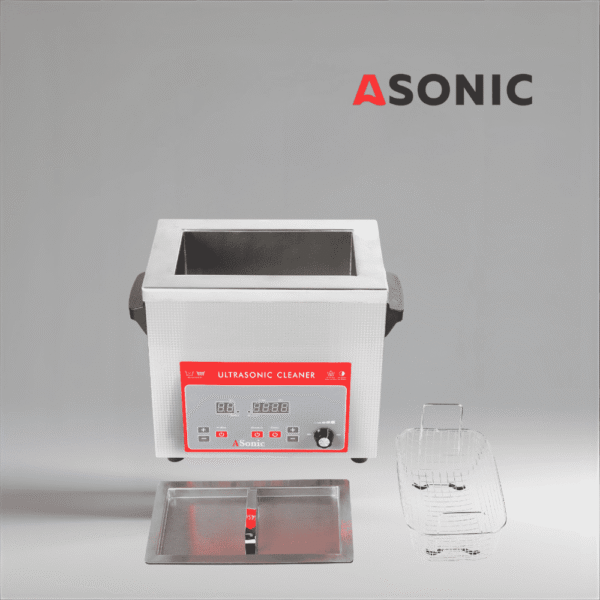 ASONIC IND-40 kompakt ultraljudsbad, perfekt för småskalig industriell rengöring och laboratoriebruk.