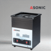 Svart ASONIC MED 2L ultraljudsrengörare med stängt lock för rengöring av medicinska instrument och laboratorieinstrument.