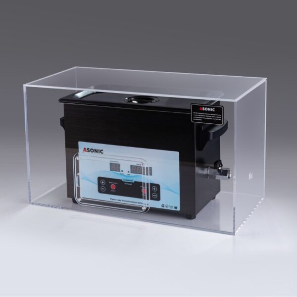 ASONIC 5L ultraljudsrengöringsmaskin placerad i en tyst låda som minimerar ljudet under drift.