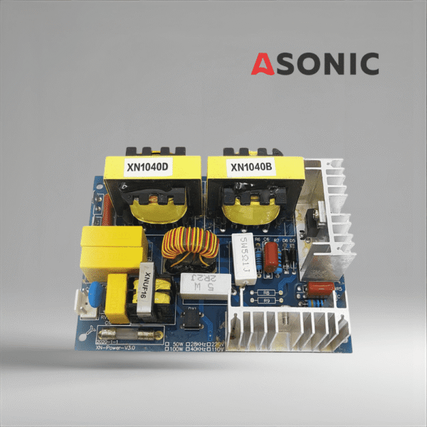 ASONIC PROmodel PCB 120W 28kHz, industriellt strömkretskort för ultraljudsrengörare, som garanterar stabil frekvens och prestanda.