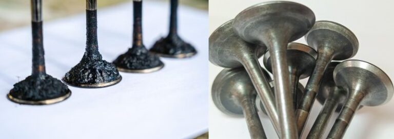 Flera små metallpinnar före och efter ultraljudsrengöring som visar borttagning av kol från ytorna.