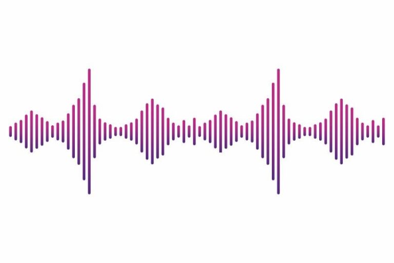 Grafik som visar ultraljudsvågor med röda linjer i mitten som representerar ljudvibrationer.